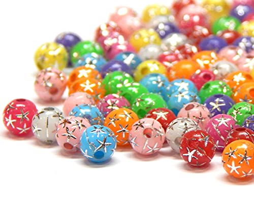 400 Stück, Kunststoffperlen Perlenmischung Stern Strasss Effekt Glitzer Plastik Perlen 5mm Rund, Bunte Acrylicperlen Set Perle zum Auffädeln von Perlin