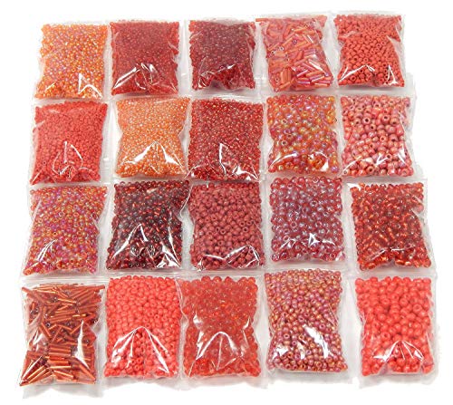 400g Roccailles Rocailles Perlen Rot Set 2/3/4/6 mm Kugel und Stift Glasperlen 20 Pack x 20g Seed Beads AM24 von Perlin