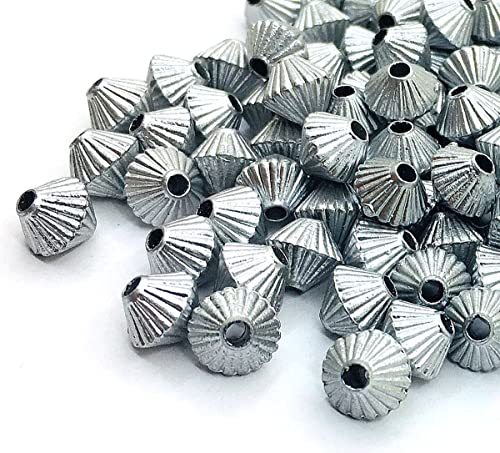 400stk Kunststoffperlen Luxus Matt Metallische Silber Acrylperlen 6mm Doppelkegel Bicone Perlen Lose Perle zum Auffädeln für Deko Basteln Schmuck von Perlin