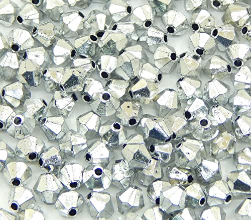 400stk Kunststoffperlen Luxus Metallische Silber Acrylperlen 6mm Doppelkegel Bicone Perlen Lose Perle zum Auffädeln für Deko Basteln Schmuck von Perlin
