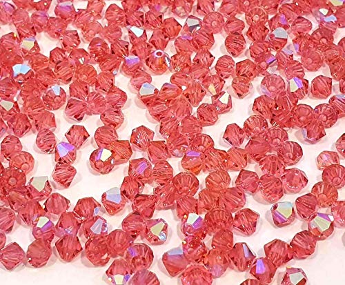 40X Preciosa Böhmische Kristallperlen 4mm Doppelkegel Tschechische Perlen Glasschliffperlen Glasperlen Druckperlen (Pink AB) von Perlin