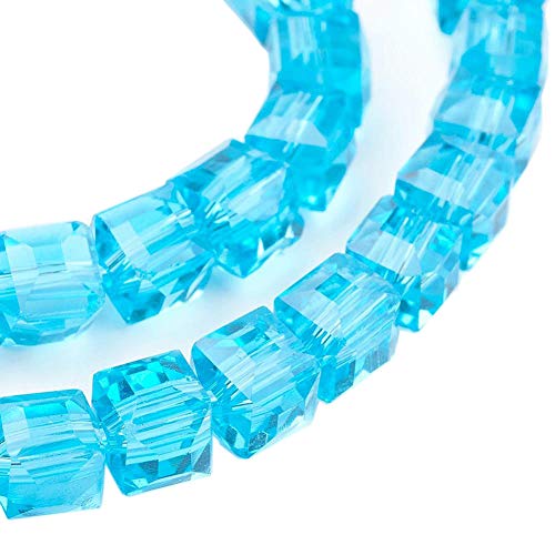 40stk Böhmische Kristallperlen 4mm, Tschechische Perlen Glasschliffperlen Glasperlen, Würfel, CZ Beads (Aquamarine Blau) von Perlin