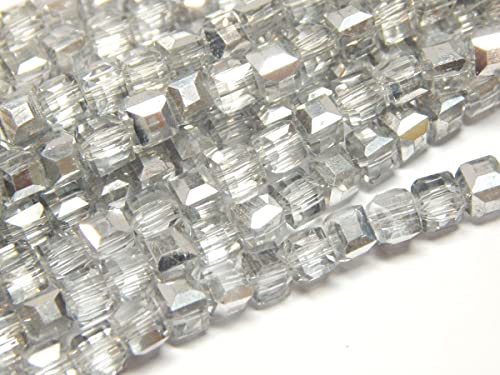 40stk Böhmische Kristallperlen 4mm, Tschechische Perlen Glasschliffperlen Glasperlen, Würfel, CZ Beads (Crystal Silber) von Perlin