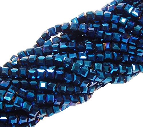 40stk Böhmische Kristallperlen 4mm, Tschechische Perlen Glasschliffperlen Glasperlen, Würfel, CZ Beads (Metallic Blau) von Perlin