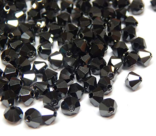 40stk Preciosa Böhmische Kristallperlen 4mm Doppelkegel Tschechische Perlen Glasschliffperlen Glasperlen, Bicone Beads (Jet Hematite Full) von Perlin