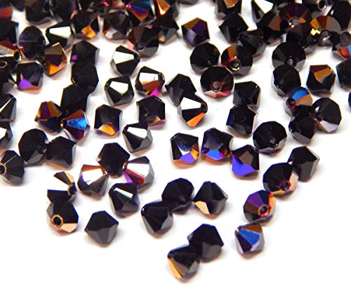 40stk Preciosa Böhmische Kristallperlen 4mm Doppelkegel Tschechische Perlen Glasschliffperlen Glasperlen, Bicone Beads, Farbauswahl (Jet Vitex) von Perlin