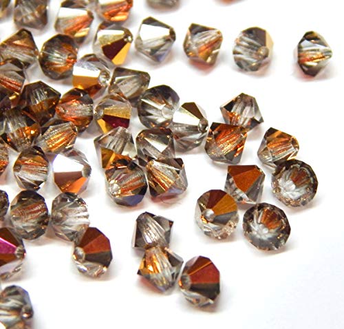 40stk Preciosa Böhmische Kristallperlen 4mm Doppelkegel Tschechische Perlen Glasschliffperlen Glasperlen, Bicone Beads (Morion Copper AB) von Perlin