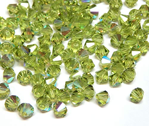 40stk Preciosa Böhmische Kristallperlen 4mm Doppelkegel Tschechische Perlen Glasschliffperlen Glasperlen, Bicone Beads (Peridot AB) von Perlin