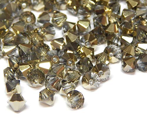 40stk Preciosa Böhmische Kristallperlen 4mm Doppelkegel Tschechische Perlen Glasschliffperlen Glasperlen, Bicone Beads, Farbauswahl (Rauch Gold AB) von Perlin