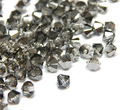 40stk Preciosa Böhmische Kristallperlen 4mm Doppelkegel Tschechische Perlen Glasschliffperlen Glasperlen, Bicone Beads (Schwarz Diamant Silber AB) von Perlin