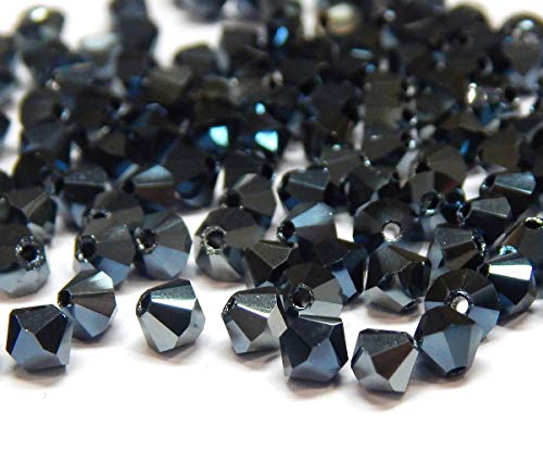 40stk Preciosa Böhmische Kristallperlen 4mm Doppelkegel Tschechische Perlen Glasschliffperlen Glasperlen, Bicone Beads (Metallic Schwarz) von Perlin