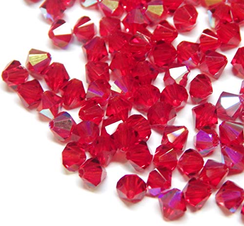 40stk Preciosa Böhmische Kristallperlen 4mm Doppelkegel Tschechische Perlen Glasschliffperlen Glasperlen, Bicone Beads (Rot Siam AB) von Perlin