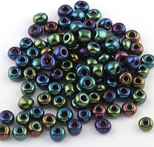 450g, Rocailles Perlen 4mm, 6/0, Glasperlen, Roccailles, 5000 Stück (Grün Blau Iris) von Perlin