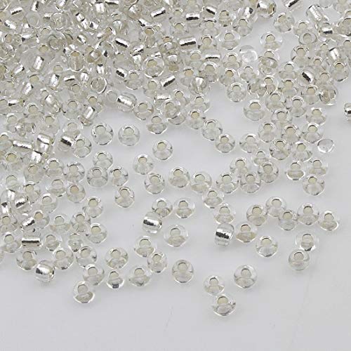 450g, Rocailles Perlen 4mm, 6/0, Glasperlen, Roccailles, 5000 Stück (Weiß Crystal Silbereinzug) von Perlin