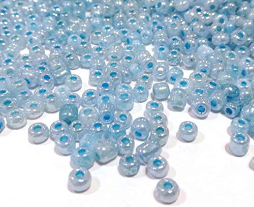 450g, Rocailles Perlen 4mm, 6/0, Glasperlen, Roccailles, 5000 Stück, Seed Beads (Blau Ceylon) von Perlin