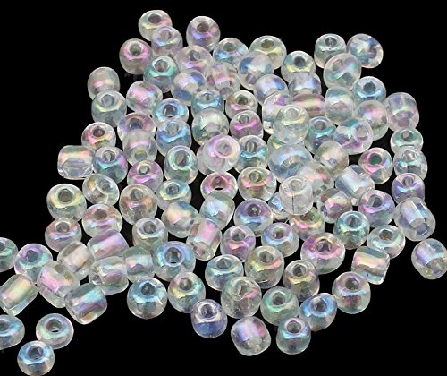 450g, Rocailles Perlen 4mm, 6/0, Glasperlen, Roccailles, 5000 Stück, Seed Beads (Crystal AB Transparent) von Perlin