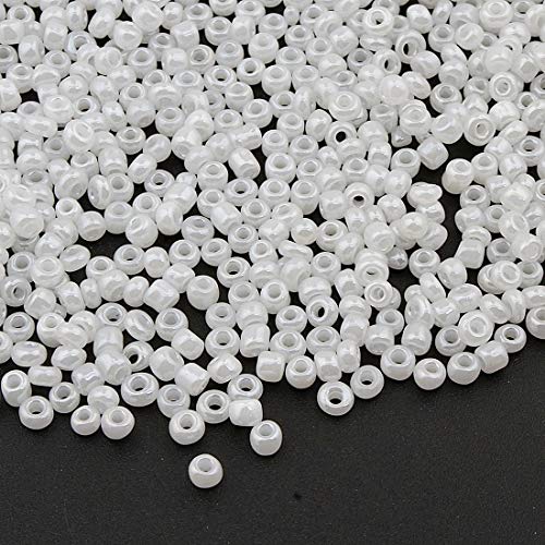 450g, Rocailles Perlen 4mm, 6/0, Glasperlen, Roccailles, 5000 Stück (Weiß Ceylon) von Perlin