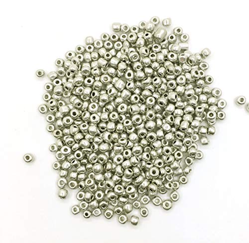 450g, Rocailles Perlen 4mm Silber 6/0, Glasperlen, Roccailles, 5000 Stück, Seed Beads (Silber Metallic) von Perlin