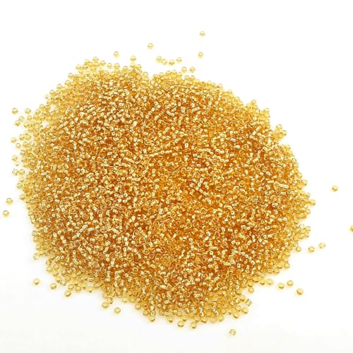 450g Rocailles Perlen 2mm Silbereinzug Set Glasperlen Rund 30000stk 11/0 Indianerperlen Perlenhäkeln Perlentiere Seed Beads Silbereinzug (Gold) von Perlin
