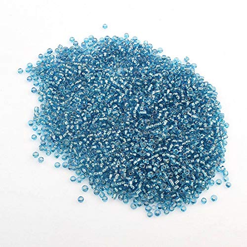 450g Rocailles Perlen 2mm Silbereinzug Set Glasperlen Rund 30000stk 11/0 Indianerperlen Perlenhäkeln Perlentiere Seed Beads (Aquamarine Blau) von Perlin