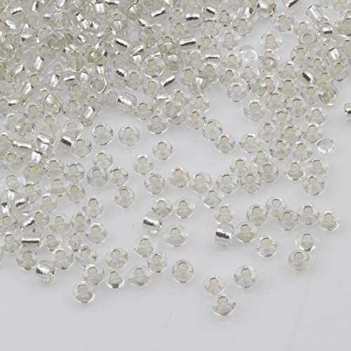 450g Rocailles Perlen 2mm Silbereinzug Set Glasperlen Rund 30000stk 11/0 Indianerperlen Perlenhäkeln Perlentiere Seed Beads (Crystal Klar) von Perlin