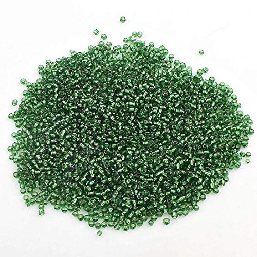 450g Rocailles Perlen 2mm Silbereinzug Set Glasperlen Rund 30000stk 11/0 Indianerperlen Perlenhäkeln Perlentiere Seed Beads Silbereinzug (Grün) von Perlin