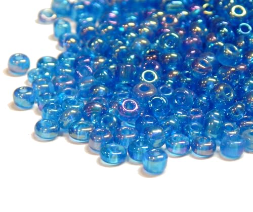 450g Rocailles Perlen 2mm Transparent Set Glasperlen Rund 30000stk 11/0 Indianerperlen Perlenhäkeln Perlentiere Seed Beads (Blau AB) von Perlin