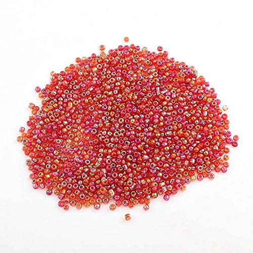 450g Rocailles Perlen 2mm Transparent Set Glasperlen Rund 30000stk 11/0 Indianerperlen Seed Beads (Rot AB) von Perlin