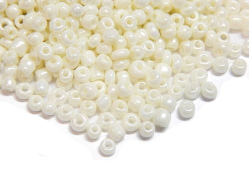 450g Rocailles Perlen 3mm Opak Farbe Set Glasperlen Rund 15000Stk 8/0 Indianerperlen Perlenhäkeln Perlentiere Seed Beads (Beige) von Perlin