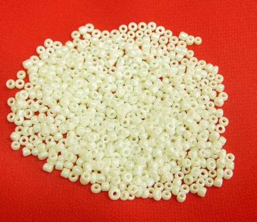 450g Rocailles Perlen 3mm Opak Farbe Set Glasperlen Rund 15000Stk 8/0 Indianerperlen Perlenhäkeln Perlentiere Seed Beads (Creme) von Perlin