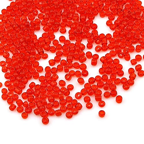 450g Rocailles Perlen 3mm Rot Transparent Farbe Set Glasperlen Rund 15000Stk 8/0 Indianerperlen Perlenhäkeln Seed Beads (Rot) von Perlin