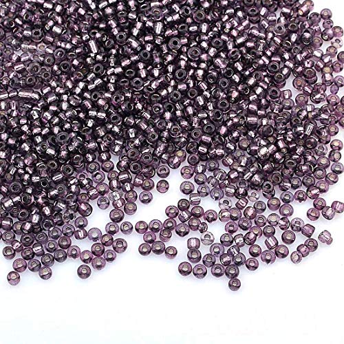 450g Rocailles Perlen 3mm Silbereinzug Farbe Set Glasperlen Rund 15000Stk 8/0 Indianerperlen Perlenhäkeln Perlentiere Seed Beads (Amethyst Violett) von Perlin