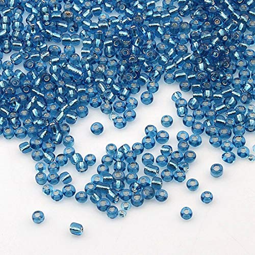 450g Rocailles Perlen 3mm Silbereinzug Farbe Set Glasperlen Rund 15000Stk 8/0 Indianerperlen Perlenhäkeln Perlentiere Seed Beads (Sapphire Blau) von Perlin