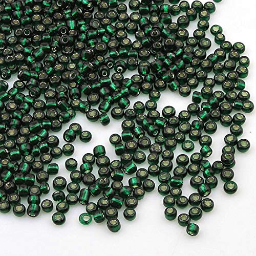450g Rocailles Perlen 3mm Silbereinzug Farbe Set Glasperlen Rund 15000Stk 8/0 Perlentiere Seed Beads (Tannengrün) von Perlin