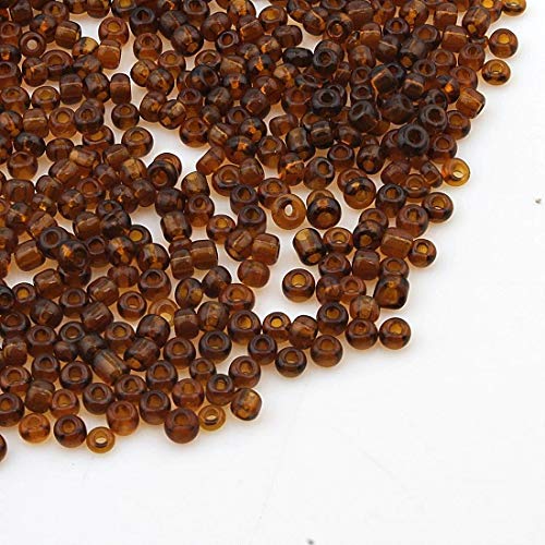 450g Rocailles Perlen 3mm Transparent Farbe Braun Set Glasperlen Rund 15000Stk 8/0 Indianerperlen Seed Beads (Dunkel Braun) von Perlin