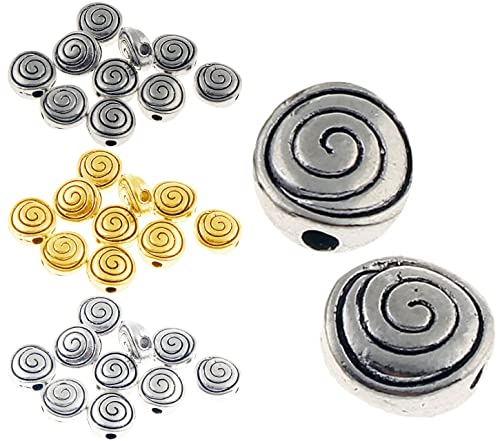 50 Stück Spirale Metall Perlen Spacer 6mm und 8mm Silber Metallperlen Schmuckteil für Schmuckherstellungs Zubehör DIY Schmuck Basteln (Antik Silber 6mm) von Perlin