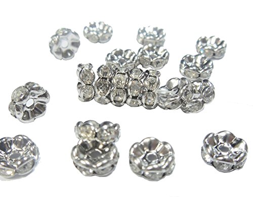 50 Stück Strasssteine Metallperlen Glas Klar Strass Rondelle METALL SPACER BEADS 8mm SILBER FARBE R172 von Perlin