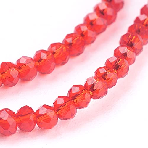 50 Stück Tschechische Kristall Glas Perlen CZ Böhmische Facettierte Rondelle Glasperlen 3x2 mm Glasschliffperlen (Rot) von Perlin