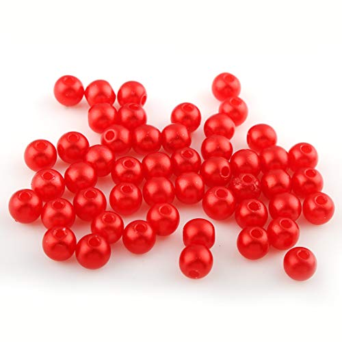 50 Wachsperlen 8mm Kunststoff Acryl Perlen Tischdeko Hochzeit Rund Drahtsterne Streudeko Perlmutt Perlensterne Basteln Wachs-Perlen (Rot) von Perlin