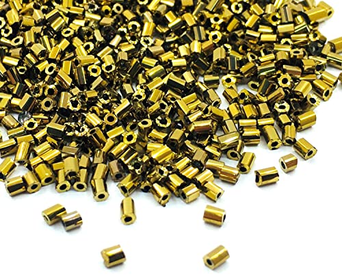 5000stk Rocailles Perlen 2mm, Glas Stiftperlen, Röhrchen, Tubes, Stäbchen perlen, Roccailles, Seed Beads (Gold Bronze Metallic) von Perlin
