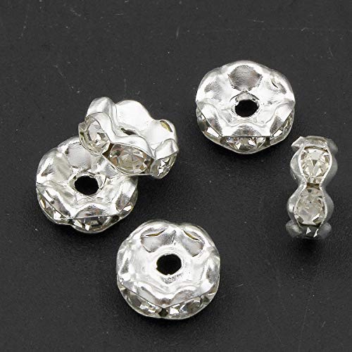 50Stk Strasssteine Glas Crystal 8mm Rondelle Perlen für Schmuckherstellung Zwischenperlen mit Strasssteinen Spacer Altsilber Messing Metall von Perlin