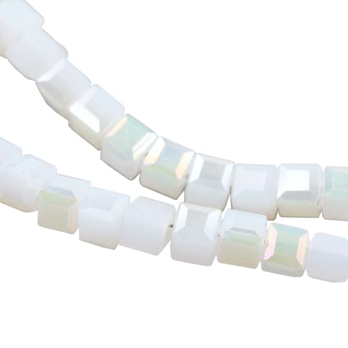 50X Glasperlen Kristall Perlen 2x2 mm Würfel Böhmisch Tschechische Glasschliffperlen Druckperlen (Perlweiß AB) von Perlin
