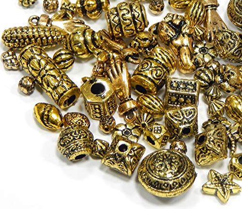 50g Perlenmischung Tibet Antik Kunststoffperlen Plastik Perlen Mix Set Goldfarbe Metall Optik Perle zum Auffädeln für Armbänder Halsketten Perlenset Bastelset D119 von Perlin