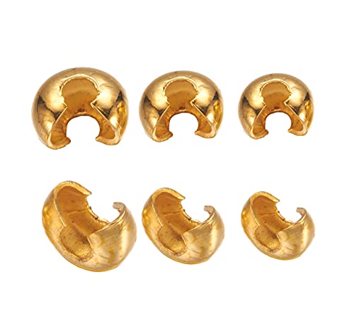 50stk Kaschierperlen Rund Messing Metall Gold 5mm 4mm 3mm Quetschperlen Crimpschutz Crimp-Endperlen-Abdeckungen für die Schmuckherstellung Cover Beads (4mm) von Perlin