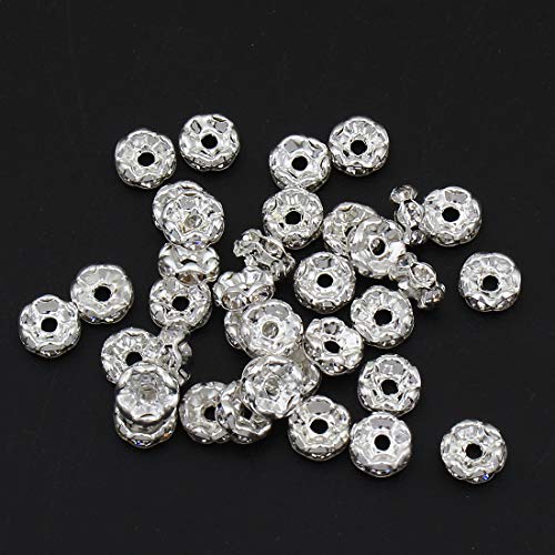 50stk Kristall Strass 6mm Rondelle Spacer Perlen Gewellt Ton Silberfarbe Messing Metallperle perlen A Qualität Strassperlen Strasssteine R25 von Perlin