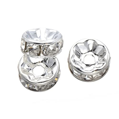 50stk Kristall Strass 6mm Rondelle Spacer Perlen Rund Ton Silberfarbe Messing Metallperle perlen A Qualität Strassperlen Strasssteine R41 von Perlin