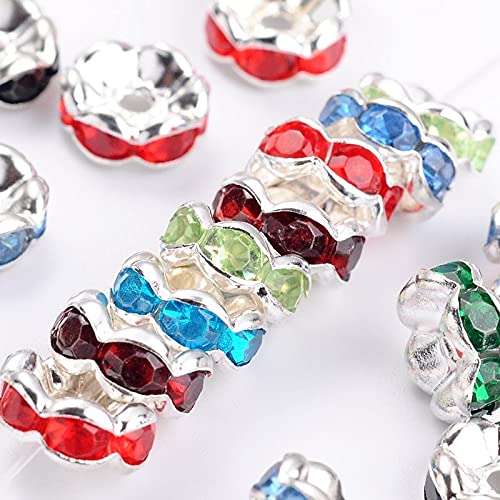 50stk. Crystal Strass Rondelle Mix Bunt, 8mm Wellig Spacer Perlen, Zwischenperlen Metallperle, Kristallperlen, Gemischte Farbe, Strassperlen, Strasssteine von Perlin