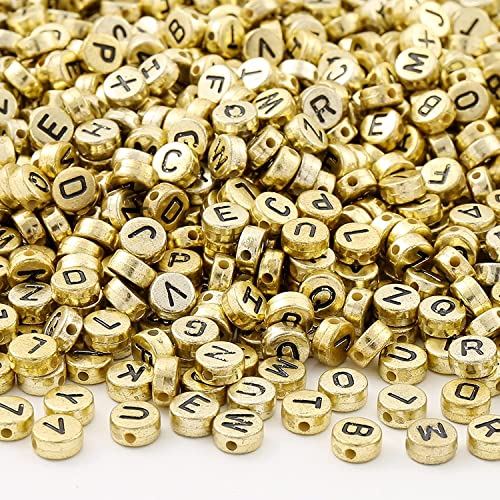 600 Stück Acryl Rund Buchstaben Perlen Set Initiale Alphabet Beads Buchstabenperlen zum Auffädeln für DIY Freundschaft Armband Schmuckherstellung (Gold) von Perlin