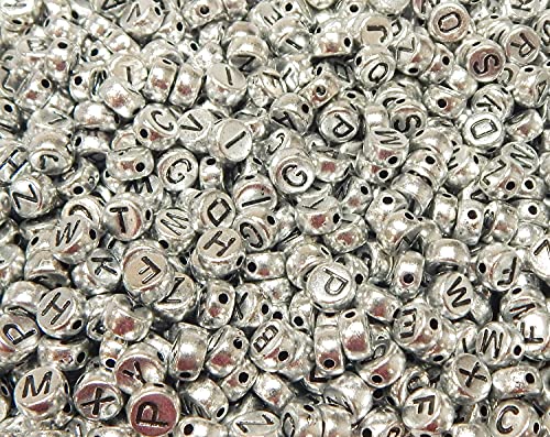 600 Stück Acryl Rund Buchstaben Perlen Set Initiale Alphabet Beads Buchstabenperlen zum Auffädeln für DIY Freundschaft Armband Schmuckherstellung (Silber) von Perlin