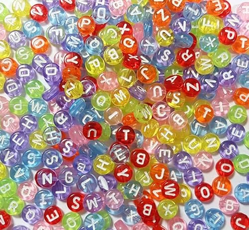 600 Stück Acryl Rund Buchstaben Perlen Set Initiale Alphabet Beads Buchstabenperlen zum Auffädeln für DIY Freundschaft Armband Schmuckherstellung (Transparent Bunt) von Perlin